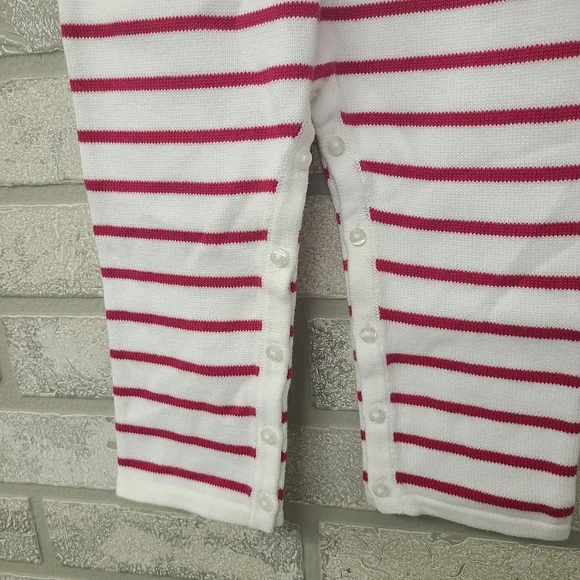 Janie and Jack Cotton White Pink Striped One Piece Knit Outfit Size 12-18 Months - Picture 3 of 6
